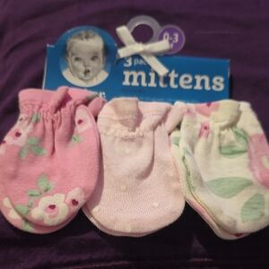 Gerber Pink Floral & Pastel Baby Mittens 3-Pack